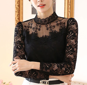 Ultime camicie da donna alla moda top corea manica lunga camicetta <span class=keywords><strong>di</strong></span> pizzo da donna - Product Image 3