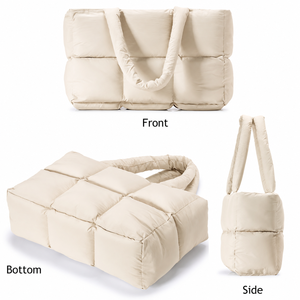 Bolso de Mano Grande y Acolchado para Mujer, Estilo Mensajero, Azul a Cuadros, el Más Vendido, Suave y Esponjoso, de Algodón Acolchado, Bolso Tote Moderno - Product Image 4