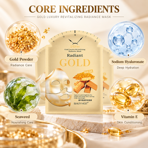 Hoja de máscara facial dorada de lujo con vitamina C e ingredientes herbales antiarrugas hidratante y reafirmante para una piel de aspecto más joven - Product Image 2