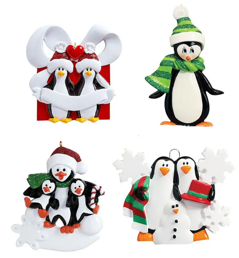 Newstar H0083 Familie Ornamenten Sneeuwmannen Schattige Pinguïn Familie Ornament Hars Witte Kerstboom Ornament