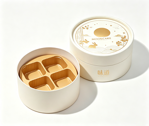 Boîte à gâteaux de lune ronde avec motif lapin en feuille d'or, emballage en tube de papier - Product Image 1