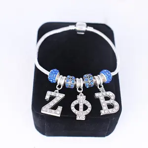 Sorority สร้อยข้อมือลูกปัดยุโรปสีน้ำเงิน,ดีไซน์ใหม่กำไลเบต้า Zeta LIfe Zeta ZOB สัญลักษณ์เครื่องประดับ