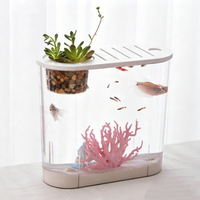 Aquarium de bureau ovale en plastique AS avec couvercle et trou de culture de plantes, mini aquarium, décoration pour la maison et le bureau, vente en gros d'usine