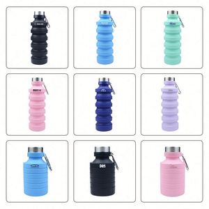 Bouteille d'eau pliable en silicone réutilisable, portable, pour le sport, la randonnée, pliable en accordéon, arc-en-ciel, personnalisée - Product Image 4