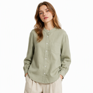 Camicie e Bluse da <span class=keywords><strong>Donna</strong></span> all'Ingrosso, 100% <span class=keywords><strong>Lino</strong></span>, Colletto alla Coreana, Vestibilità Ampia, Manica Lunga, <span class=keywords><strong>Camicia</strong></span> Estiva Casual per Donne - Product Image 3