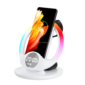 Réveil numérique pliable de bureau <span class=keywords><strong>7</strong></span> en 1, chargeur sans fil, station de charge rapide 15W pour <span class=keywords><strong>iPhone</strong></span>, Samsung, téléphone portable, montre intelligente - Product Image 1