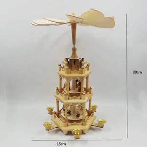 Traditional <strong>Christmas</strong> Wood Pyramid Craft Religious <strong>Nativity</strong> <strong>Set</strong> with Six Resin Candle Holders and Angel Style - Product Image 2