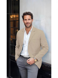 Blazer <span class=keywords><strong>de</strong></span> Lino y Algodón para Hombre, Corte Entallado, Estilo Retro, Casual, Ligero, para Oficina - Product Image 5