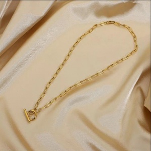 Collar de cadena de eslabones de acero inoxidable chapado en oro de 18 quilates con cierre OT impermeable, diseño de clip simple, para mujer - Product Image 2