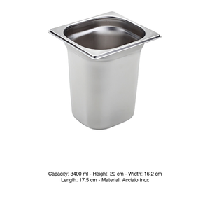 Bac alimentaire GN 1/6 en acier inoxydable 18/10, 17,5 × 16,2 × 20 h cm, 746 g Inox Inox Macel - Product Image 3