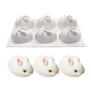 新款可爱6腔兔蛋糕果冻布丁模具法国甜点热卖复活节装饰3D兔子硅胶摩丝模具