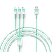 Cable de Carga 3 en 1 Transparente con Trenzado Degradado de 1.2M y 3A, Cable Multicargador con Logotipo Personalizado, 8 Pines, Tipo C, Micro USB para Dispositivos Móviles