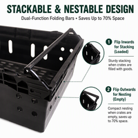 Bac de rangement pliable épaissi en plastique noir, empilable, panier de manutention portable pour fruits et aliments frais, capacité 20 kg