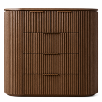 Commode à 5 tiroirs en chêne massif cannelé, style luxe discret et moderne, meuble de rangement haut pour chambre principale, maison moderne