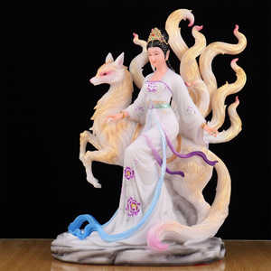 Statua della Dea Volpe a Nove Code, Ornamento Buddista per la Casa, Intagliata, Fusa e Lucidata - Product Image 2