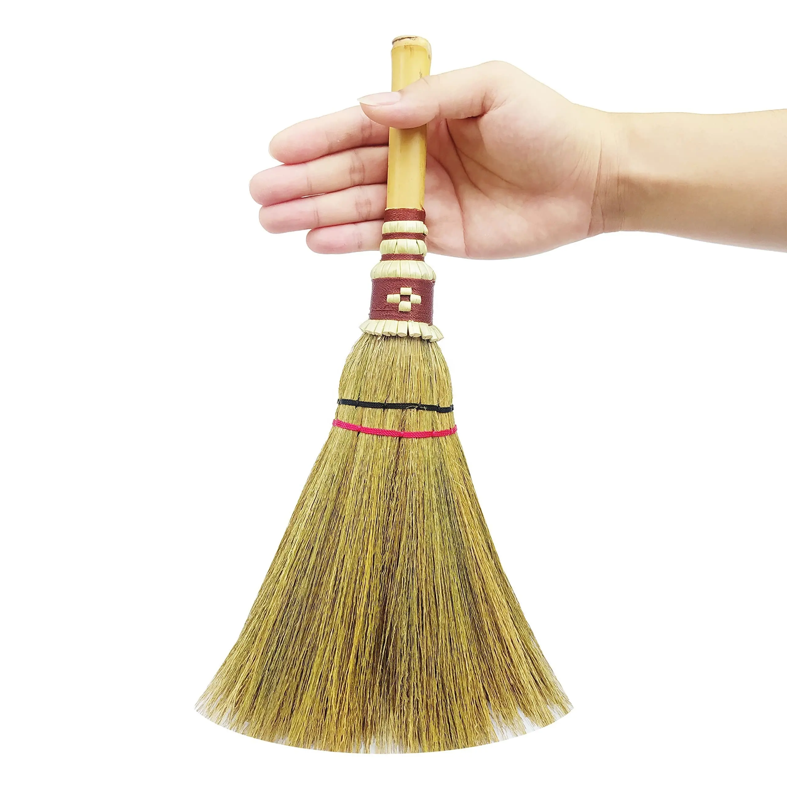 Bamboo Soft Brush Mini with Solid Wood Handle Grass Broom Asian Duster Whisk Broom