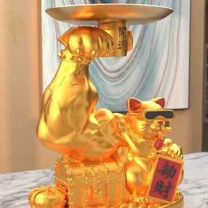 Plateau de rangement en résine style art pop créatif, motif Kirin et chat porte-bonheur, décoration de bureau, cadeau de fête - Product Image 1