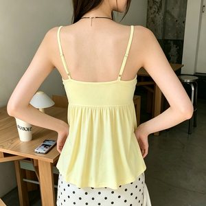 เสื้อครอปแต่งระบายสีลูกไม้ ทรงเอไลน์ เอวสูง สไตล์อเมริกัน หวาน เซ็กซี่ แคมิ ทีเชิ้ตอเนกประสงค์ลำลอง - Product Image 5