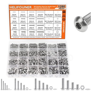 HELIFOUNER 304 Stainless Steel Hex Button Head Cap <b>Bolts</b> Nuts Washers Kit M2 M3 <b>M4</b> M5 1280 Pieces - Product Image 1