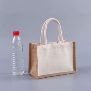 Sac fourre-tout en toile de jute naturelle personnalisé, 34*40 CM, pas cher, uni, avec poignée en corde - Product Image 1