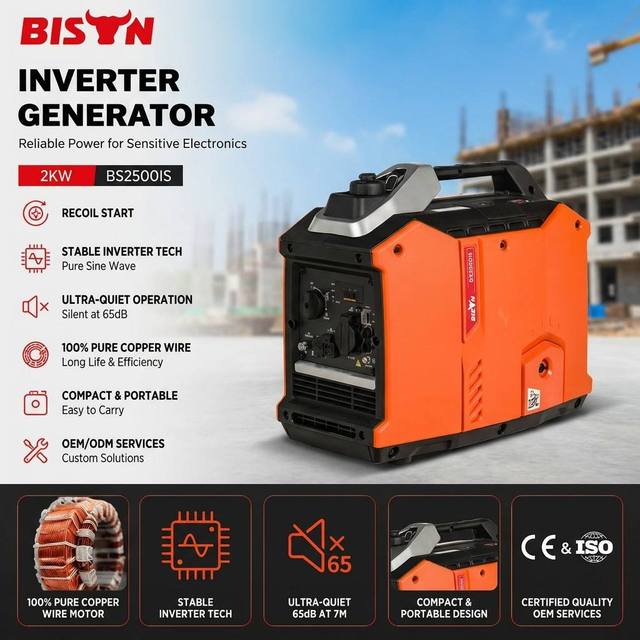 BISON(CHINA) Portable 3000 3600rpm 50 60hz 110v 220v Manual Start Silent Type Gasoline Inverter 2000w Generator for Camping