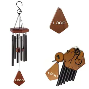Outdoor Rust-proof Aluminum Tube Music Wind Chime Sympathy Gift Wooden Cover Hexagonal Commemorative Wind Chime