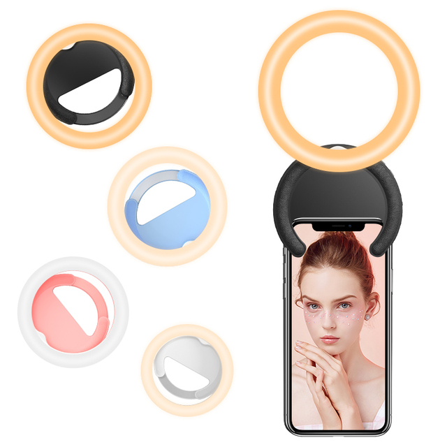LED Selfie Ring Light Clip 3 Light Modes for iPhone 17 Portable 500mAh Rechargeable Foldable Vlog Fill Video Makeup