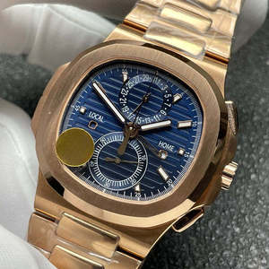 Montre de luxe OEM en acier inoxydable avec mouvement mécanique ETA, double fuseau horaire, jour/date, cadran bleu, pour les voyages d'affaires, unisexe - Product Image 6