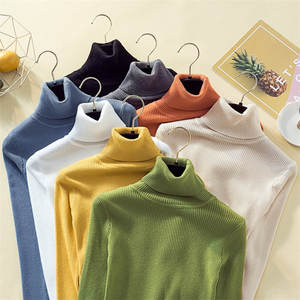 In magazzino vendita superiore all'ingrosso nuovo Design <span class=keywords><strong>donna</strong></span> maglione lavorato a maglia tinta unita autunno inverno <span class=keywords><strong>dolcevita</strong></span> maglioni Pullover di base morbidi aderenti - Product Image 2