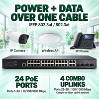 Commutateur PoE géré DQINFOS Industrial L2 Plus 24 ports Gigabit RJ45 4 ports SFP combo avec refroidissement par ventilateur, large plage de température, montage en rack pour réseaux de bureau