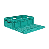 Caisse en plastique pliable JOIN Teal avec parois ventilées pour produits frais de la ferme et logistique de détail