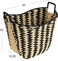 Panier de rangement en corde de papier tressée moderne carré en zigzag, noir et naturel, pour étagère, buanderie, organisateur domestique - Vente en gros