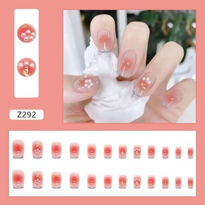 Faux <span class=keywords><strong>ongles</strong></span> courts personnalisés à presser, marque privée, pointes d'<span class=keywords><strong>ongles</strong></span> artificielles papillon, en ABS, longueur moyenne, avec strass et fleurs - Product Image 2