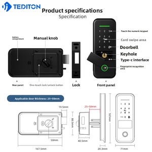 Cerradura Inteligente Tuya para Puerta, Impermeable, con Huella Dactilar, Tarjeta RFID, Código, para Exteriores, Puerta de Madera o Metal, Sin Llave, con Memoria en la Nube, SDK y App - Product Image 4