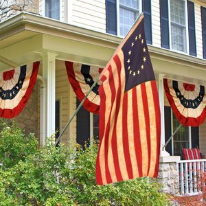 Antiguo americano 48x25 pulgadas Té teñido Bandera de EE. UU. Bunting Totalmente plisado Medio ventilador y Banner American Heritage Style - Product Image 5