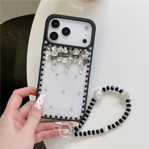 Coque de téléphone transparente élégante pour filles avec chaîne de perles et dos en cristal clair pour iPhone 13 14 15 16 17 Pro Max - Product Image 2