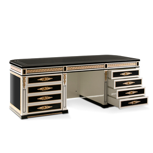 Table de bureau de luxe classique de directeur général de haute qualité noir et or en bois ensemble table et chaises de bureau de patron meubles - Product Image 4