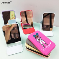 Haute Qualité Pliant Rectangle Pu Maquillage Miroir De Poche Logo Privé En Acier Inoxydable Pu En Cuir Miroir Debout Pour Les Femmes