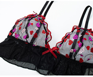 Wyy2414 Nieuwe Vrouwen Ondergoed Hot Mesh 2 Stuks Set Doorzichtig Femme Rood Hart Valentijnsdag Sexy Lingerie - Product Image 2