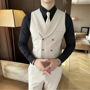 <span class=keywords><strong>Gilet</strong></span> de <span class=keywords><strong>costume</strong></span> slim pour <span class=keywords><strong>homme</strong></span>, nouveau style, col rabattu, <span class=keywords><strong>double</strong></span> <span class=keywords><strong>boutonnage</strong></span>, couleur unie - Product Image 4