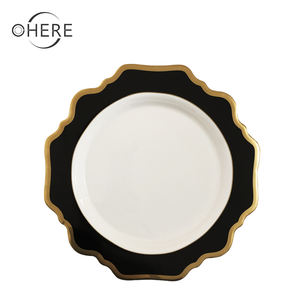 Assiette à dîner en forme de tournesol de couleur noire, ensemble de <span class=keywords><strong>vaisselle</strong></span> de fête de banquet de mariage, plat en porcelaine mat de 13 pouces, vente en gros - Product Image 3