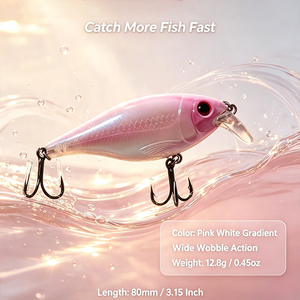 Señuelo de Pesca de Agua Media, Color Rosa Blanco, 80 mm, 12.8 g, Hundimiento Lento, para Pesca en Aguas Profundas, con Anzuelos Triples - Product Image 1