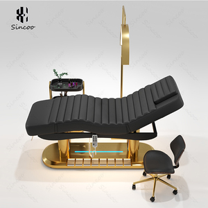आधुनिक लक्जरी सौंदर्य सैलून फर्नीचर, नेतृत्व पैर नियंत्रित इलेक्ट्रिक काले स्पा चेहरे की देखभाल बिस्तर चिकित्सा चेहरे की मालिश बिस्तर - Product Image 3