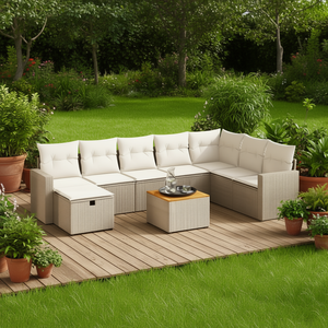 Ensemble de canapés de jardin en rotin beige avec rangement, mobilier d'extérieur 6 places, design contemporain - Product Image 2
