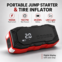 Cordless Tire Inflator with Jump Starter 4000A Peak 150PSI Portable Air Compressor Power Bank LED