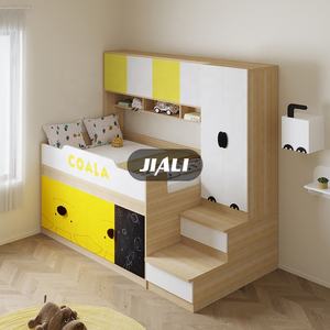 Fabrication JIALI, vente en gros, ensemble de meubles de chambre à coucher en MDF blanc jaune pour filles et garçons, lits superposés demi-hauteur pour enfants avec penderie - Product Image 5