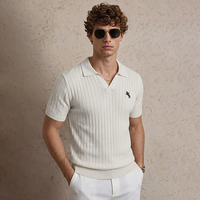Nueva Camiseta de Golf para Hombre, Estilo Moderno, con Bloques de Color, Cuello en V, Textura Jacquard Elástica, Corte Ajustado, Manga Corta, Tejido de Punto
