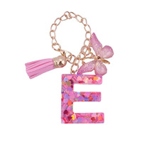 Porte-clés simple en alliage avec pendentif cœur coloré, confettis, papillon et pompon, chaîne dorée, breloque de sac, cadeau pour femme