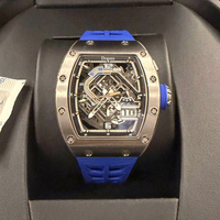 Nouvelle Arrivée Montre Mécanique Homme Tonneau Creuse avec Grande Fenêtre de Date, Cadran Lumineux, Aiguilles Lumineuses, Bracelet en Caoutchouc Sport RM30-01