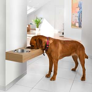 HOSTK Mangeoire suspendue en bois pour chiens <span class=keywords><strong>Station</strong></span> d'alimentation pour animaux de compagnie Mangeoire surélevée avec support en bambou - Product Image 2